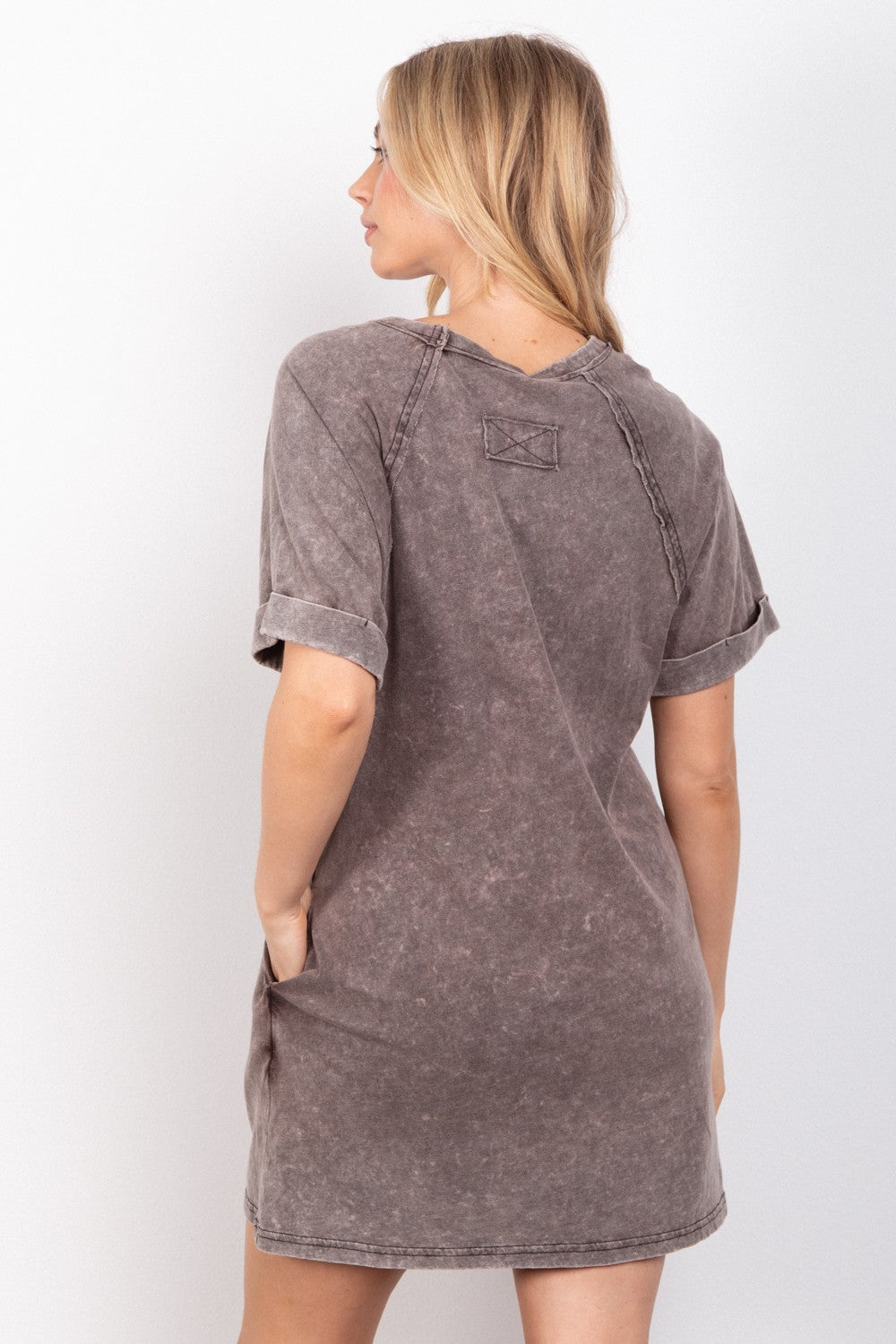 VERY J Washed Round Neck Mini Tee Dress