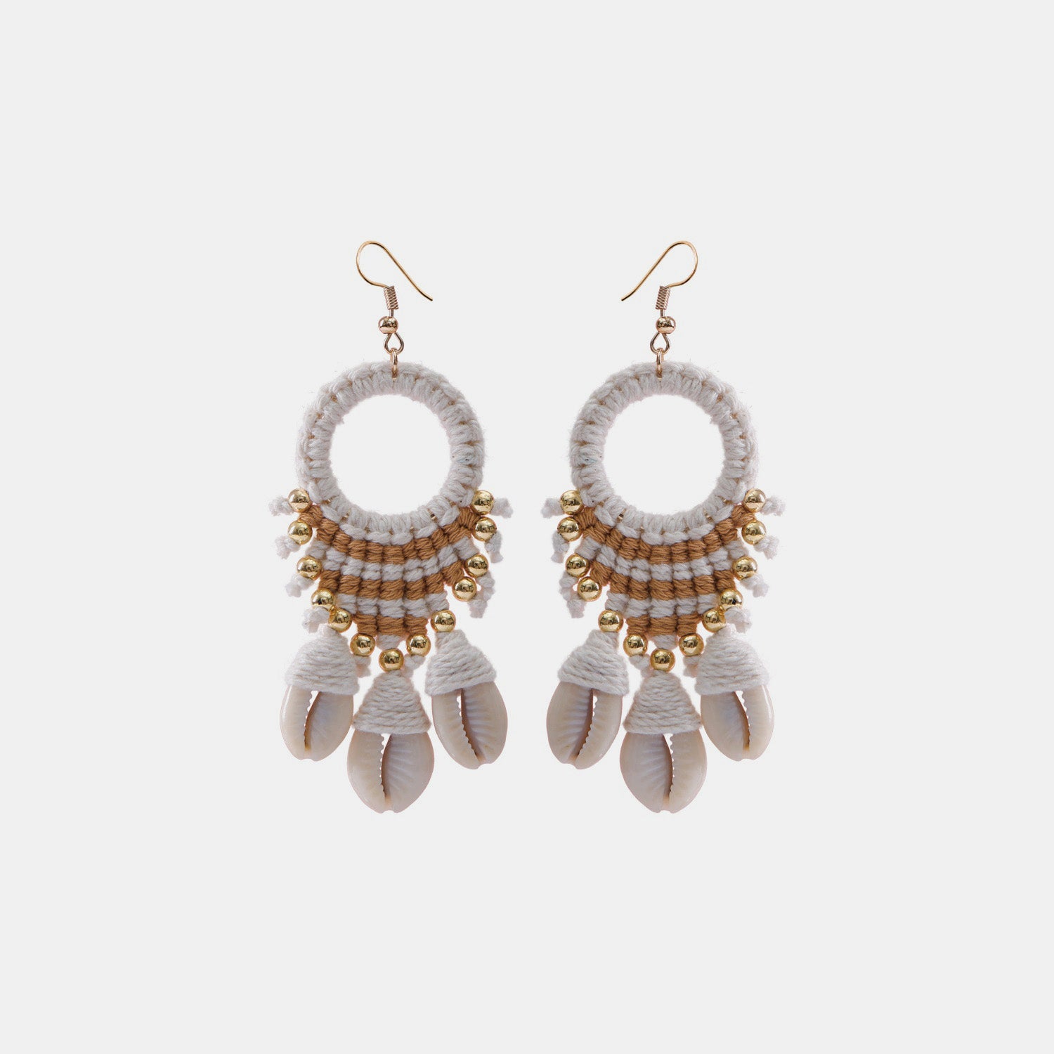 Shell Cotton Cord Brass Dangle Earrings