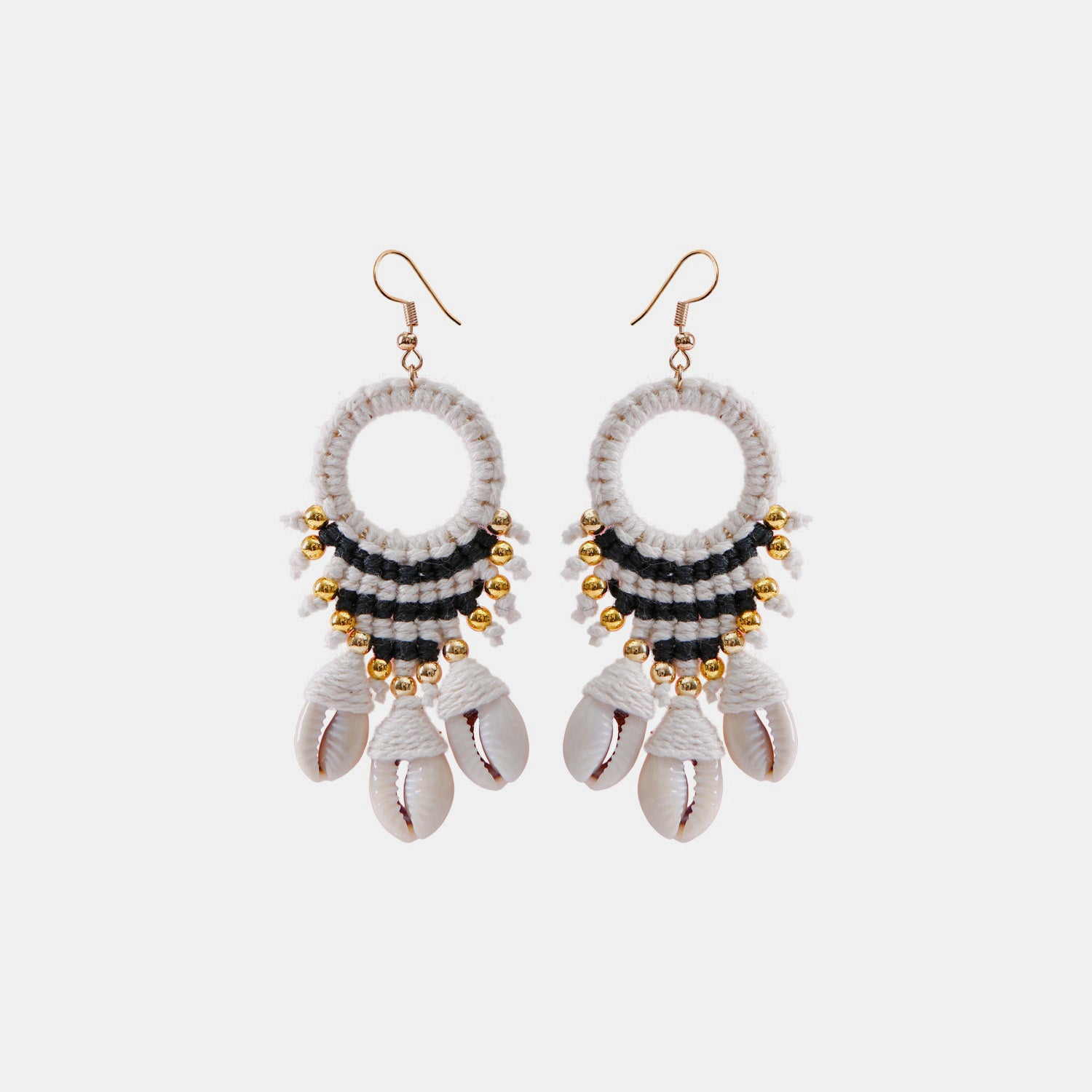 Shell Cotton Cord Brass Dangle Earrings